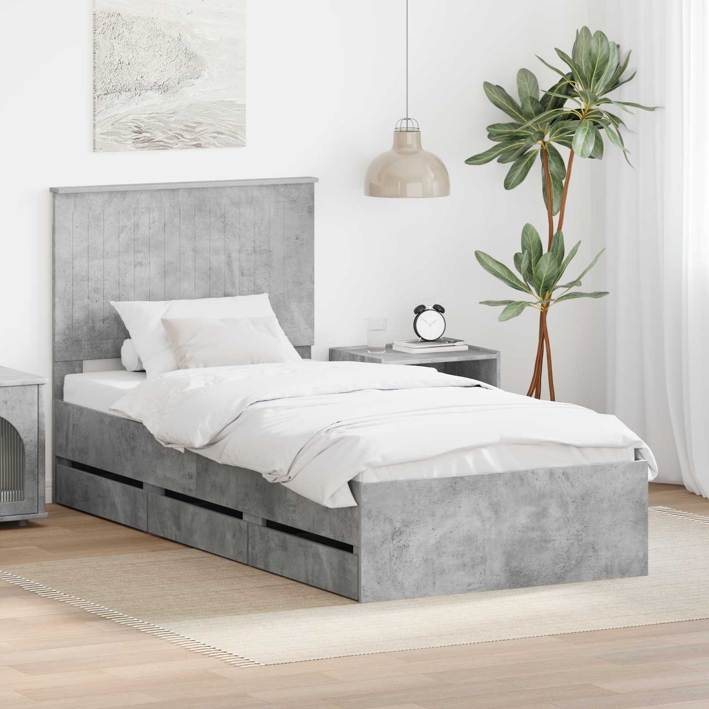 Ágykeret fiókkal tárolóval Beton Szürke 90 x 200 cm Mérnöki Fa