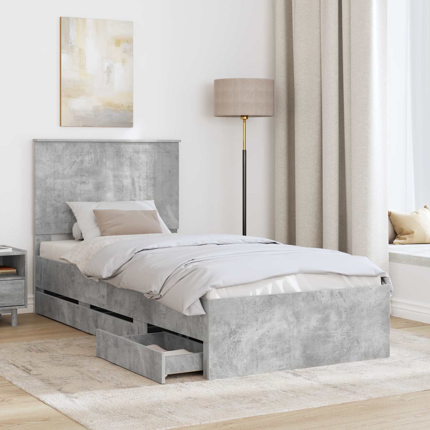 Ágykeret fiókkal tárolóval Beton Szürke 90 x 190 cm Mérnöki Fa