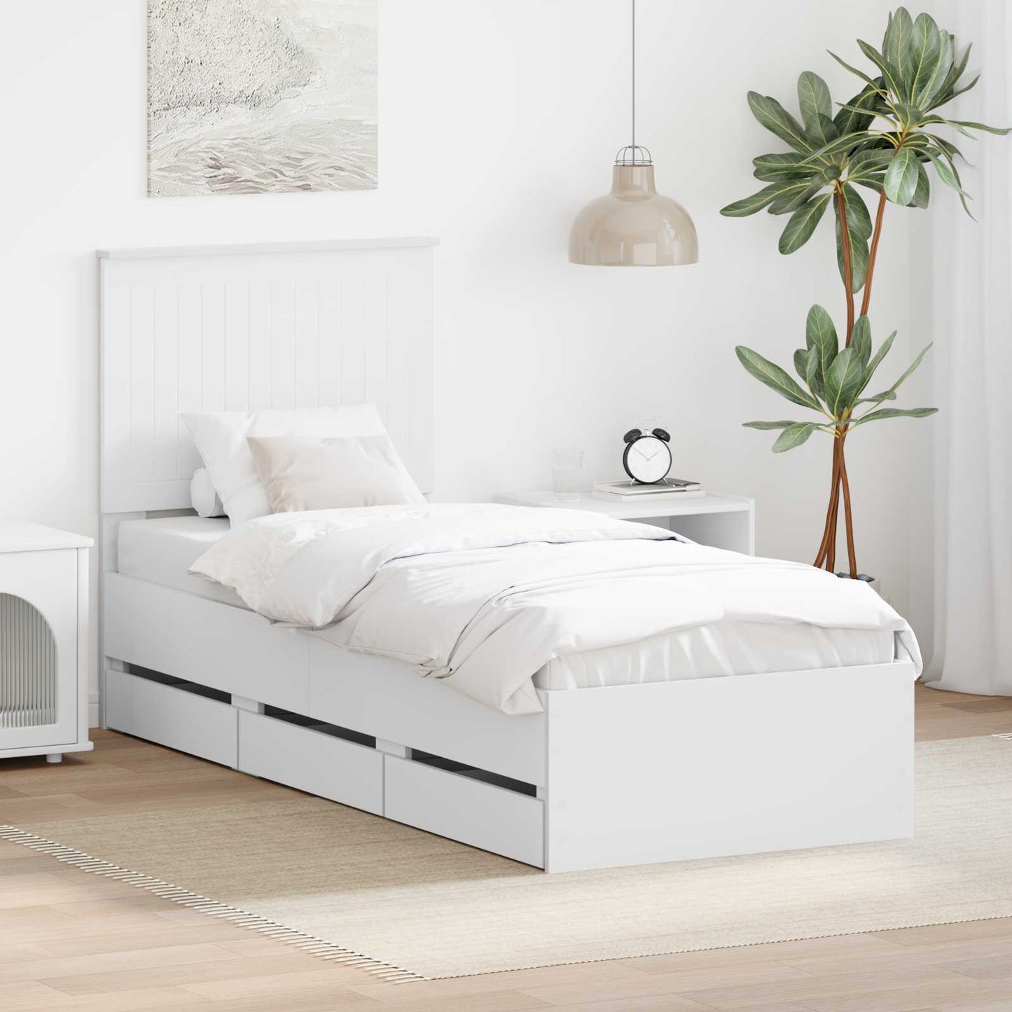 Ágykeret fiókkal fejtámlával Fehér 75 x 190 cm Mérnöki Fa