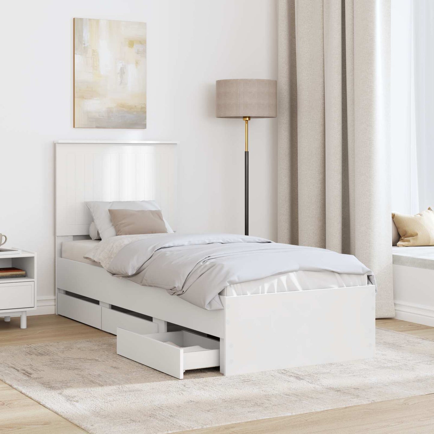 Ágykeret fiókkal fejtámlával Fehér 75 x 190 cm Mérnöki Fa