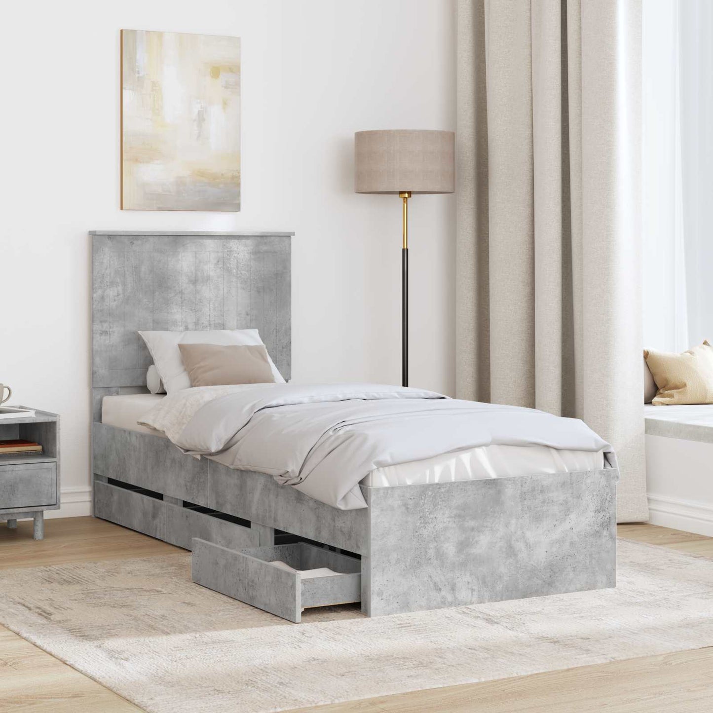 Ágykeret fiókkal tárolóval Beton Szürke 75 x 190 cm Mérnöki Fa