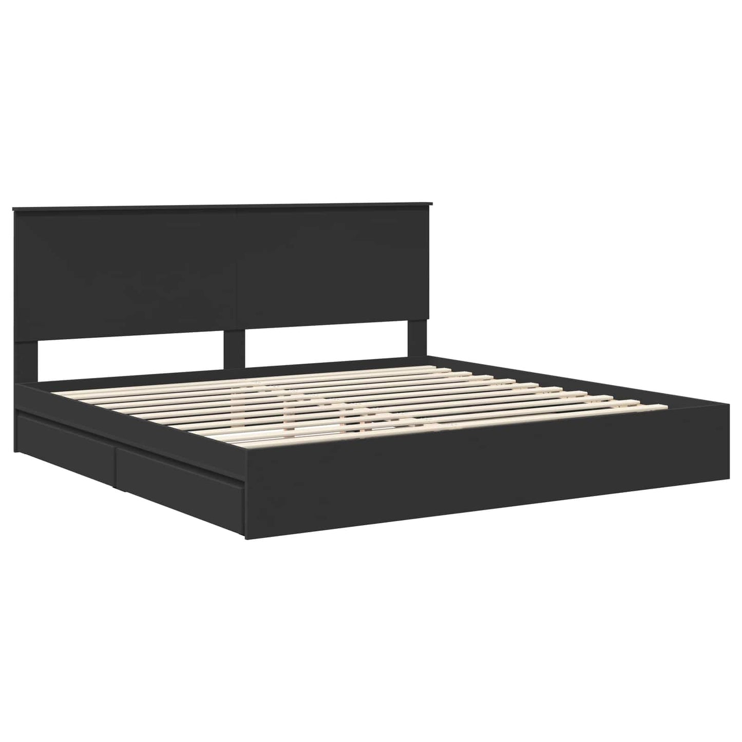 Tárolós Ágy fiókkal fejtámlával Fekete 200 x 200 cm Szerelt Fa