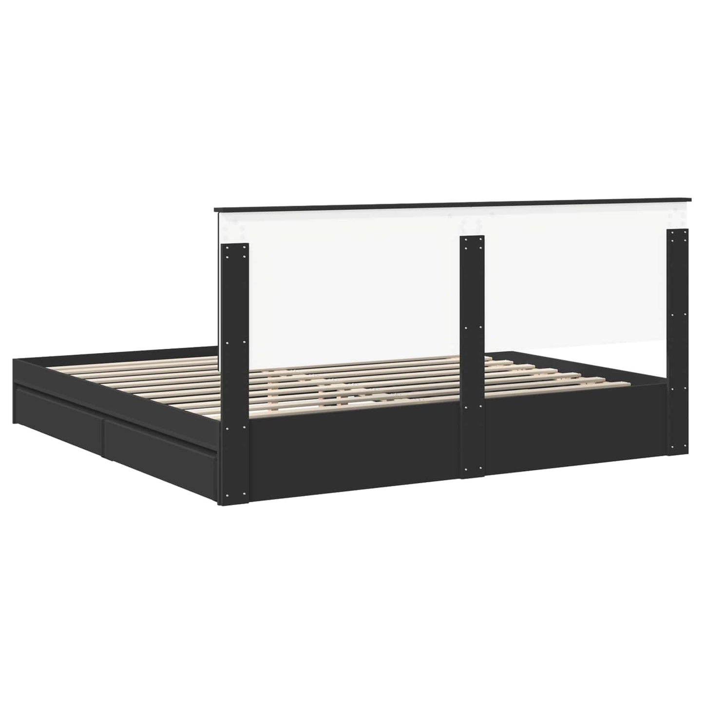Tárolós Ágy fiókkal fejtámlával Fekete 200 x 200 cm Szerelt Fa