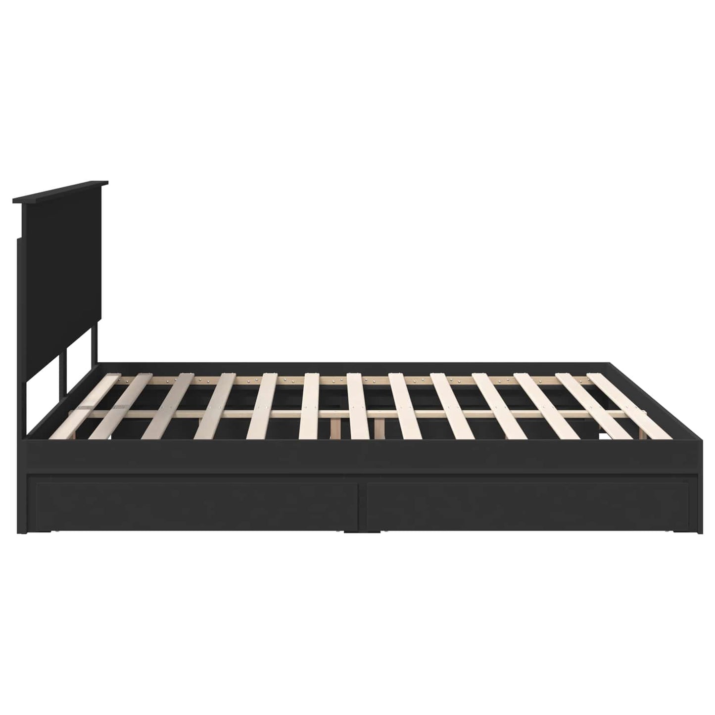 Tárolós Ágy fiókkal fejtámlával Fekete 200 x 200 cm Szerelt Fa