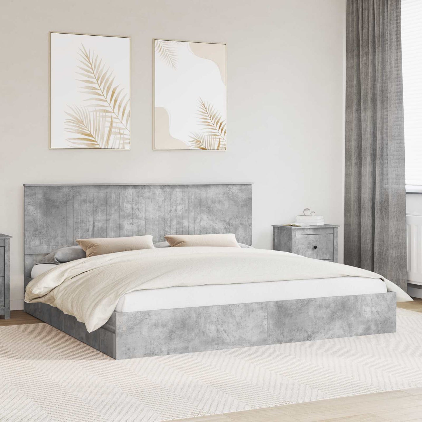 Tárolós Ágy fiókkal Beton Szürke 200 x 200 cm Szerelt Fa