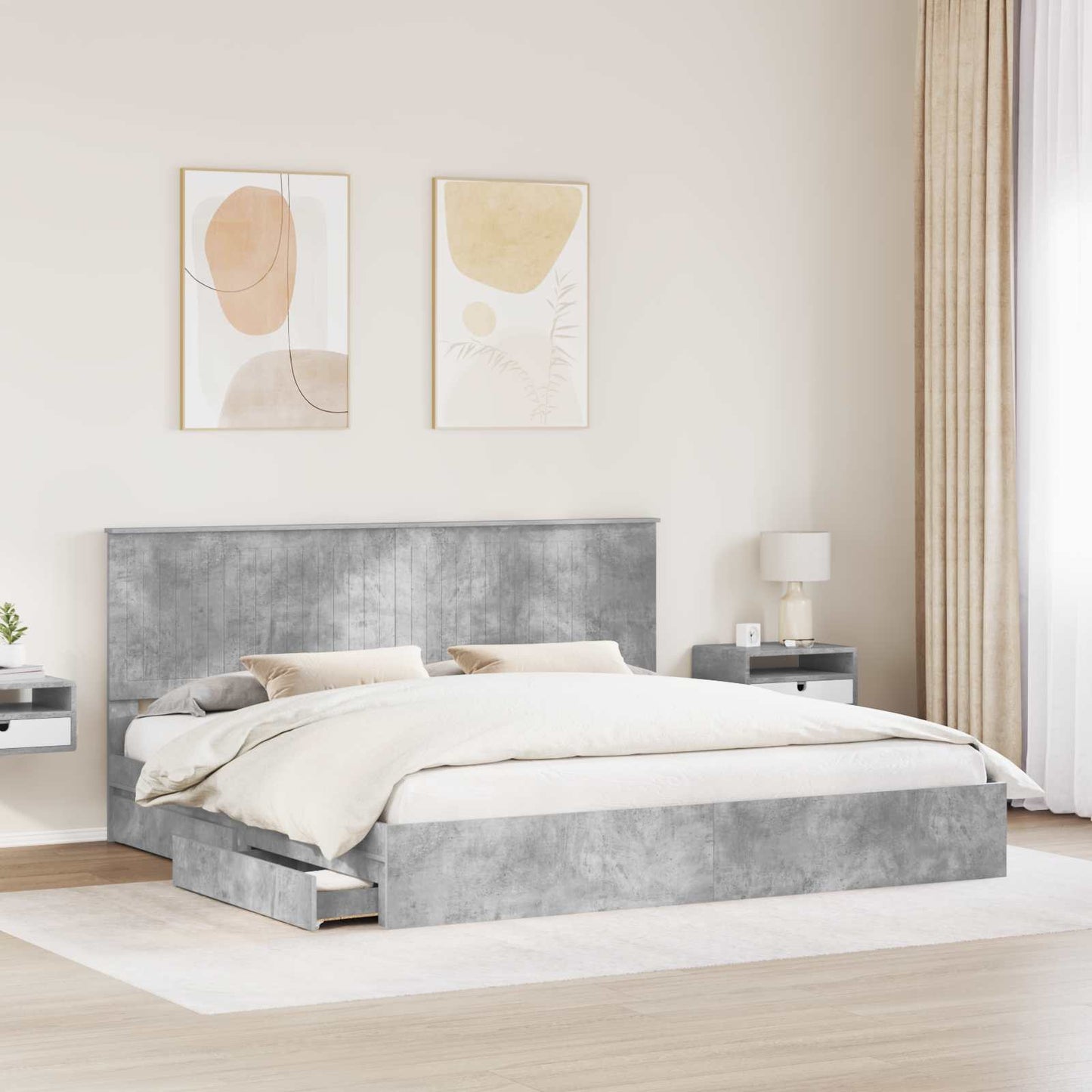 Tárolós Ágy fiókkal Beton Szürke 200 x 200 cm Szerelt Fa