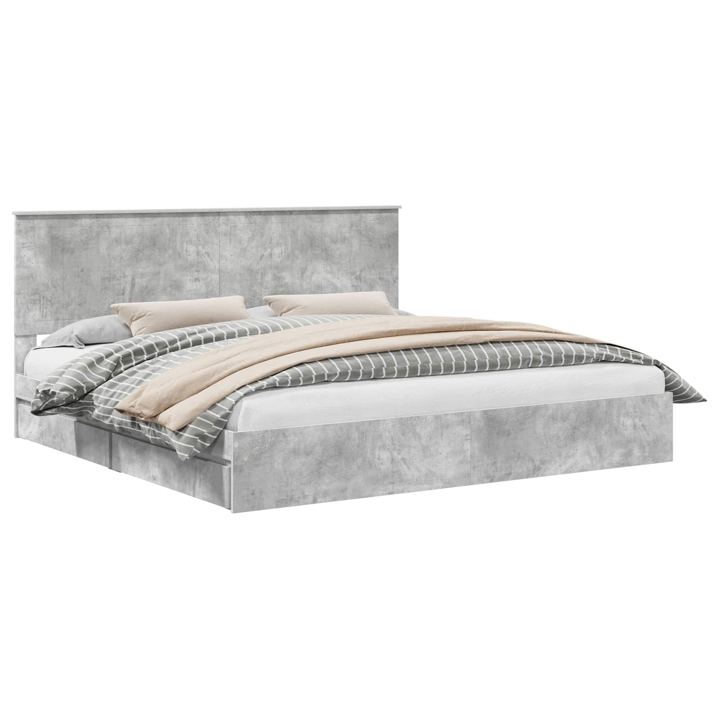 Tárolós Ágy fiókkal Beton Szürke 200 x 200 cm Szerelt Fa