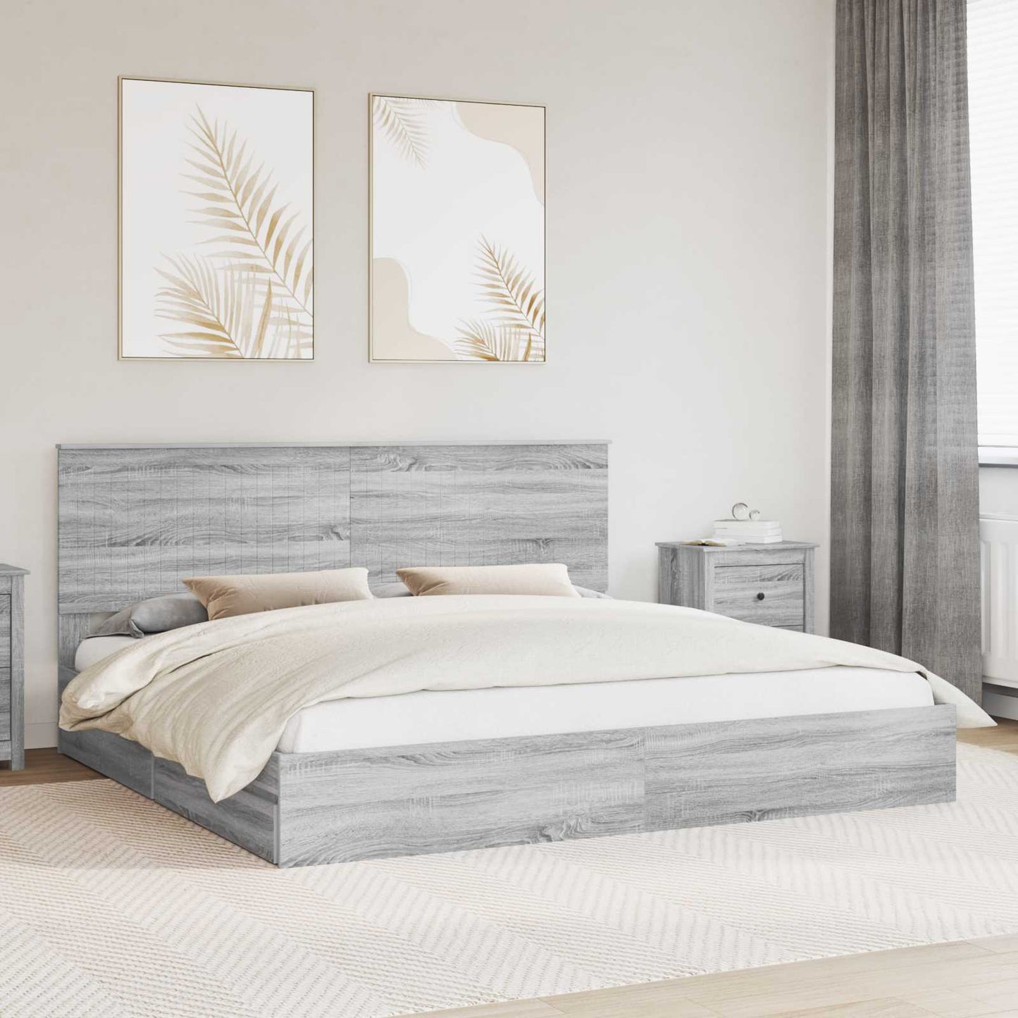 Tárolós Ágy fiókkal Szürke Sonoma 200 x 200 cm Szerelt Fa