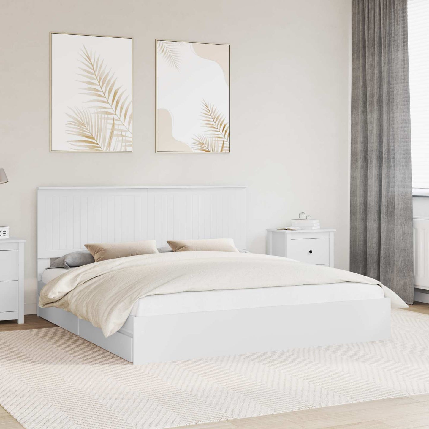 Tárolós Ágy fiókkal fejtámlával Fehér 180 x 200 cm Szerelt Fa