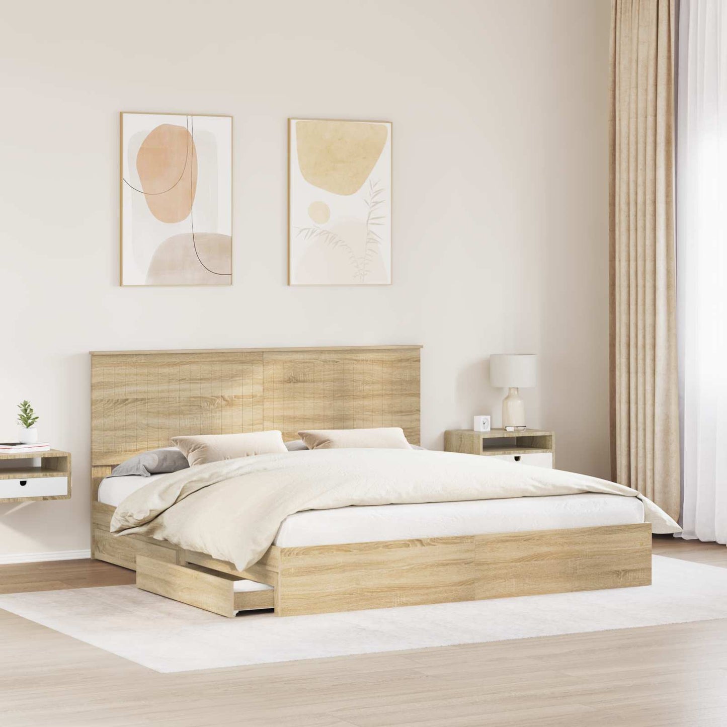 Tárolós Ágy fiókkal Sonoma tölgy 180 x 200 cm Szerelt Fa