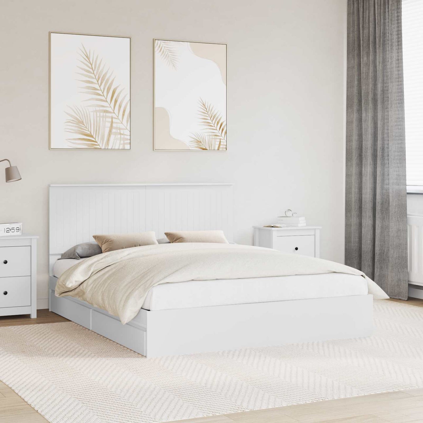 Tárolós Ágy fiókkal fejtámlával Fehér 160 x 200 cm Szerelt Fa