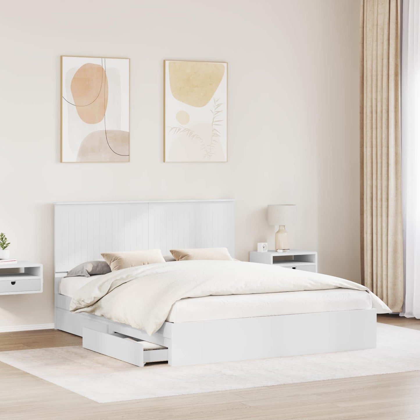 Tárolós Ágy fiókkal fejtámlával Fehér 160 x 200 cm Szerelt Fa