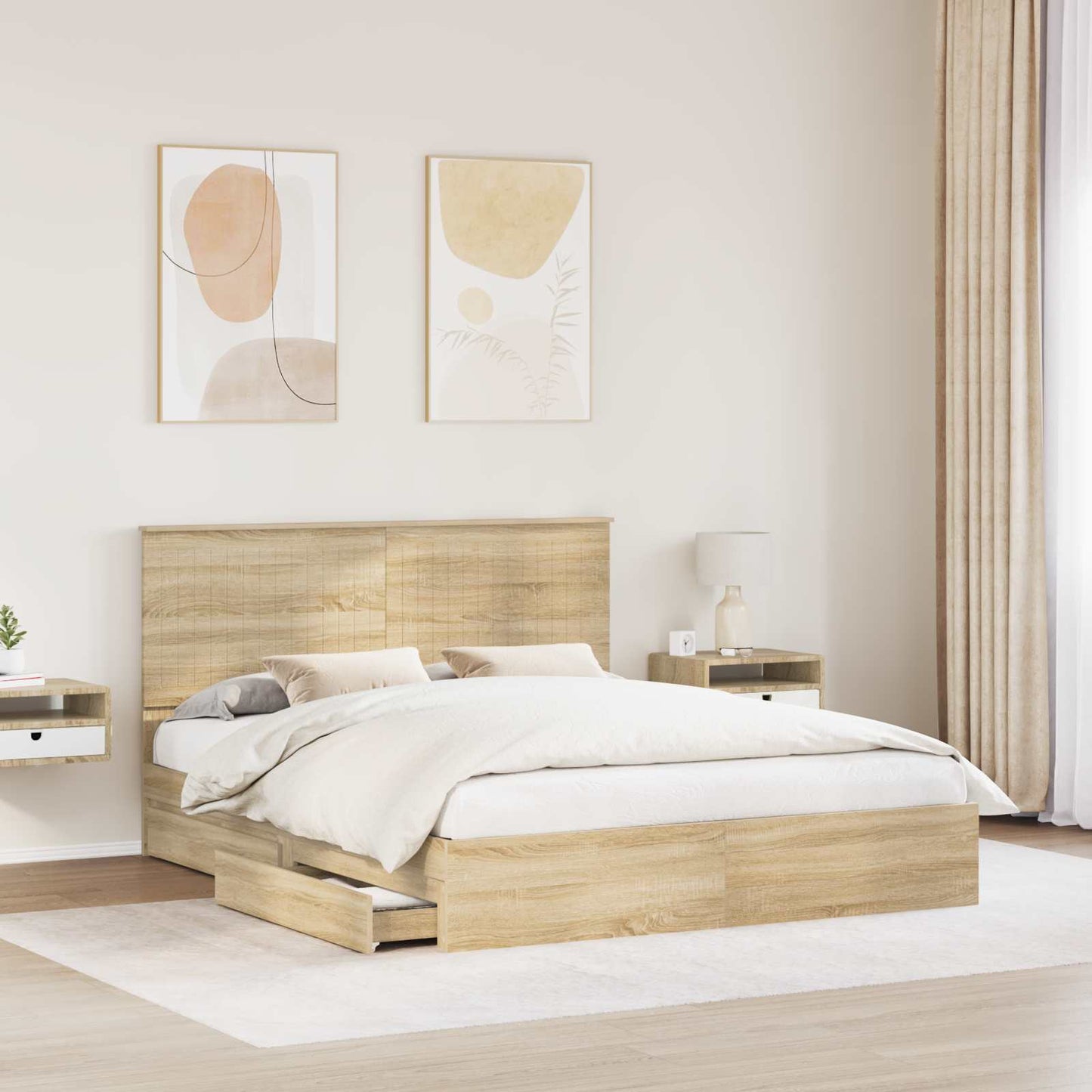 Tárolós Ágy fiókkal Sonoma tölgy 160 x 200 cm Szerelt Fa