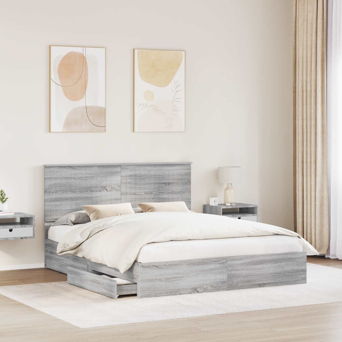 Tárolós Ágy fiókkal Szürke Sonoma 160 x 200 cm Szerelt Fa