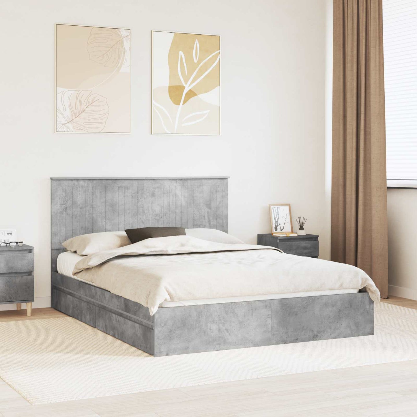 Tárolós Ágy fiókkal Beton Szürke 150 x 200 cm Szerelt Fa