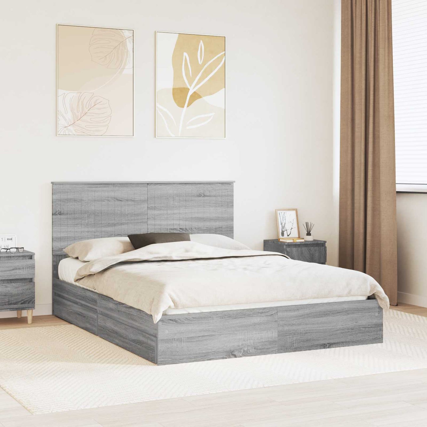Tárolós Ágy fiókkal Szürke Sonoma 150 x 200 cm Szerelt Fa