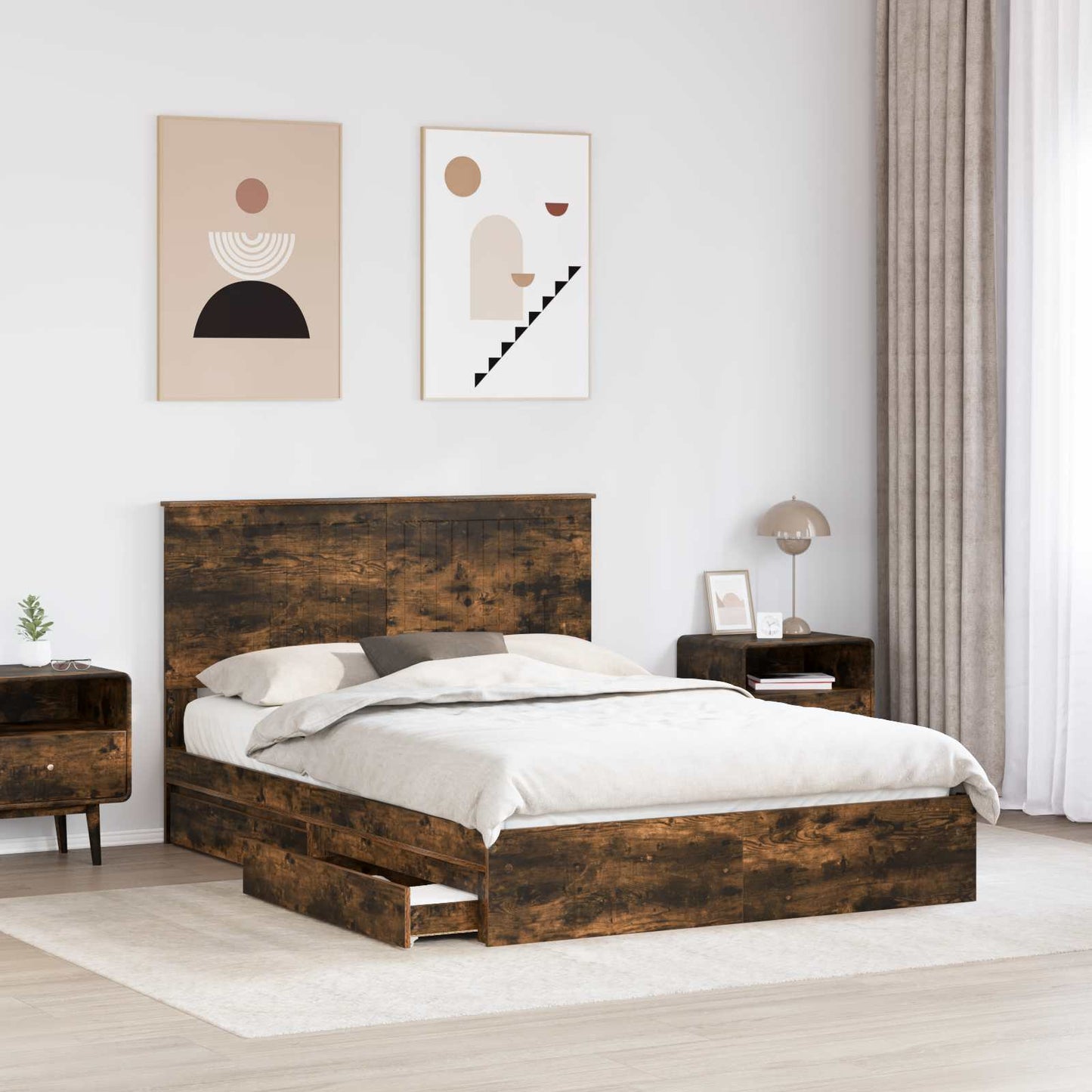 Tárolós Ágy fiókkal Füstölt tölgy 135 x 190 cm Szerelt Fa