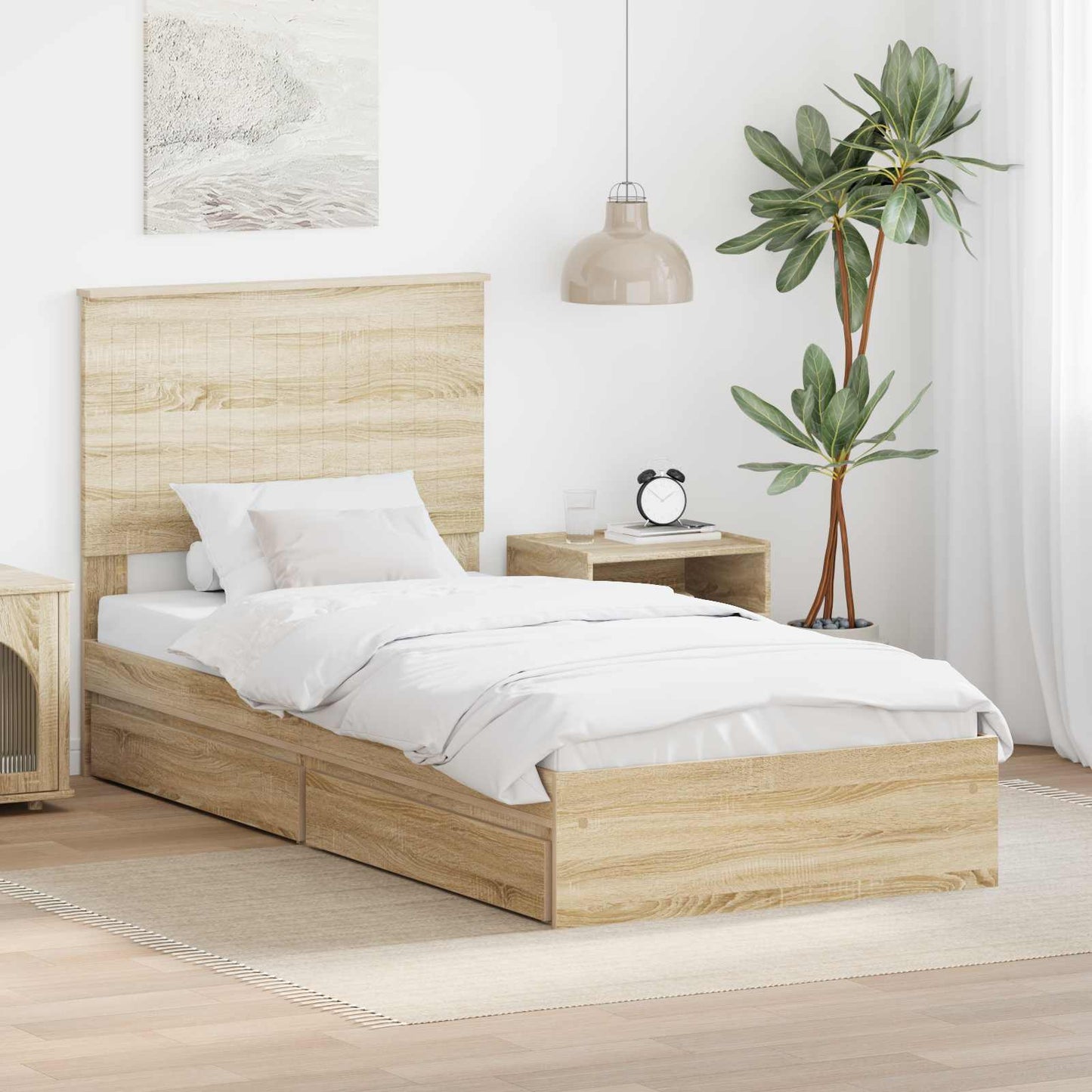 Tárolós Ágy fiókkal Sonoma tölgy 90 x 200 cm Szerelt Fa