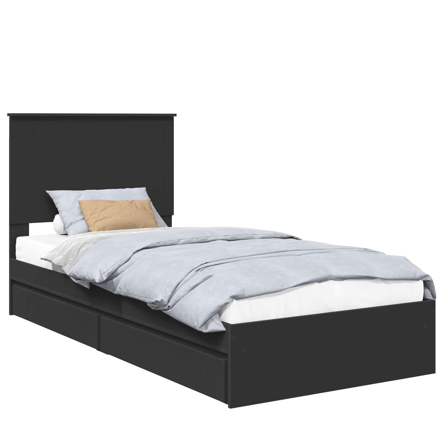 Tárolós Ágy fiókkal fejtámlával Fekete 90 x 190 cm Szerelt Fa