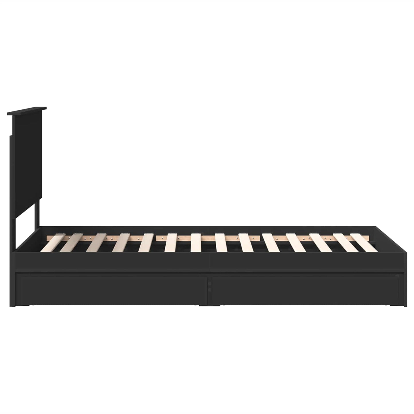 Tárolós Ágy fiókkal fejtámlával Fekete 90 x 190 cm Szerelt Fa