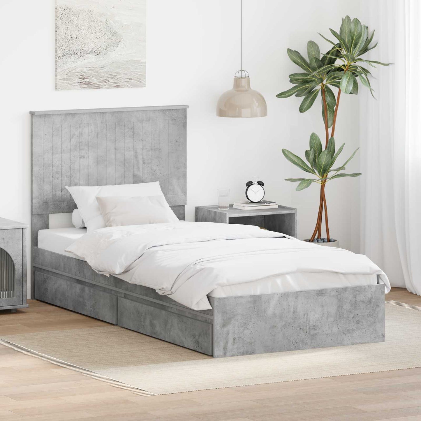 Tárolós Ágy fiókkal Beton Szürke 90 x 190 cm Szerelt Fa