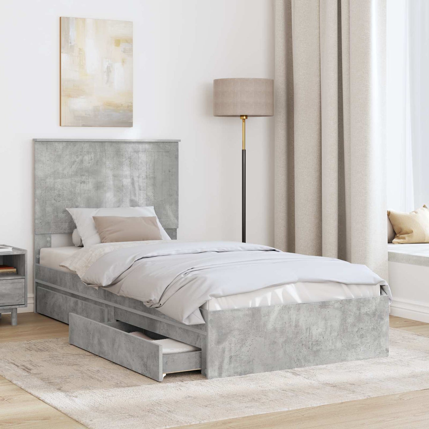 Tárolós Ágy fiókkal Beton Szürke 90 x 190 cm Szerelt Fa