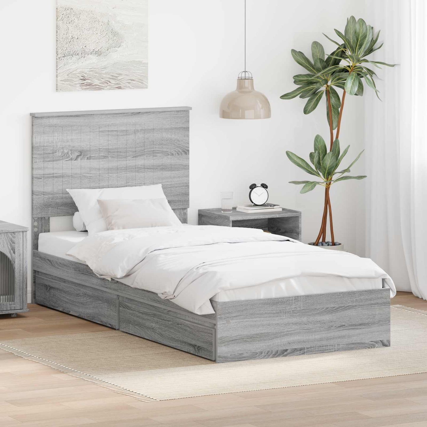 Tárolós Ágy fiókkal Szürke Sonoma 90 x 190 cm Szerelt Fa
