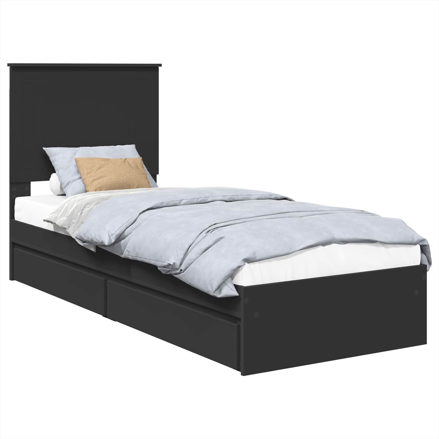 Tárolós Ágy fiókkal fejtámlával Fekete 75 x 190 cm Szerelt Fa