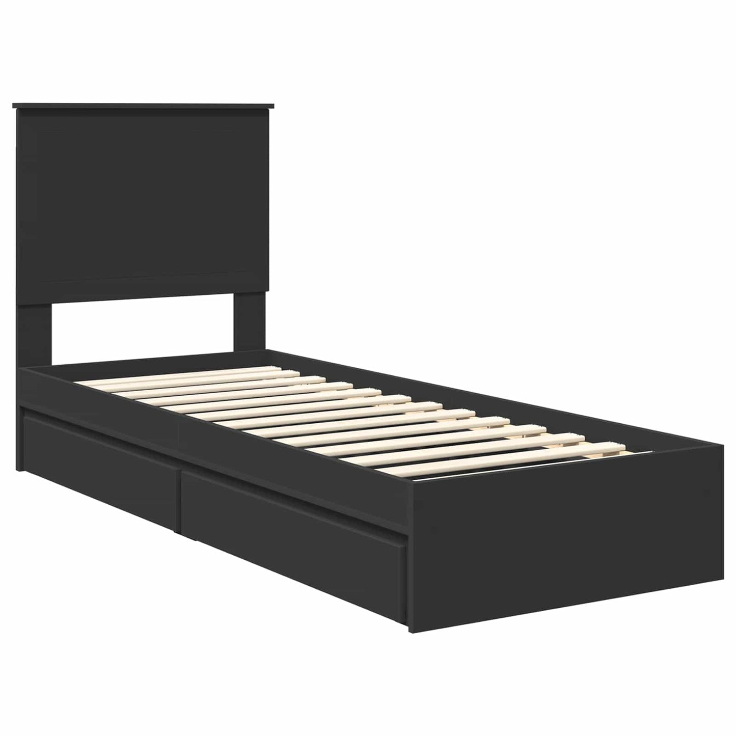 Tárolós Ágy fiókkal fejtámlával Fekete 75 x 190 cm Szerelt Fa