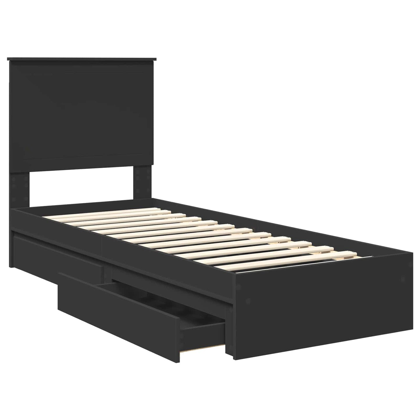 Tárolós Ágy fiókkal fejtámlával Fekete 75 x 190 cm Szerelt Fa