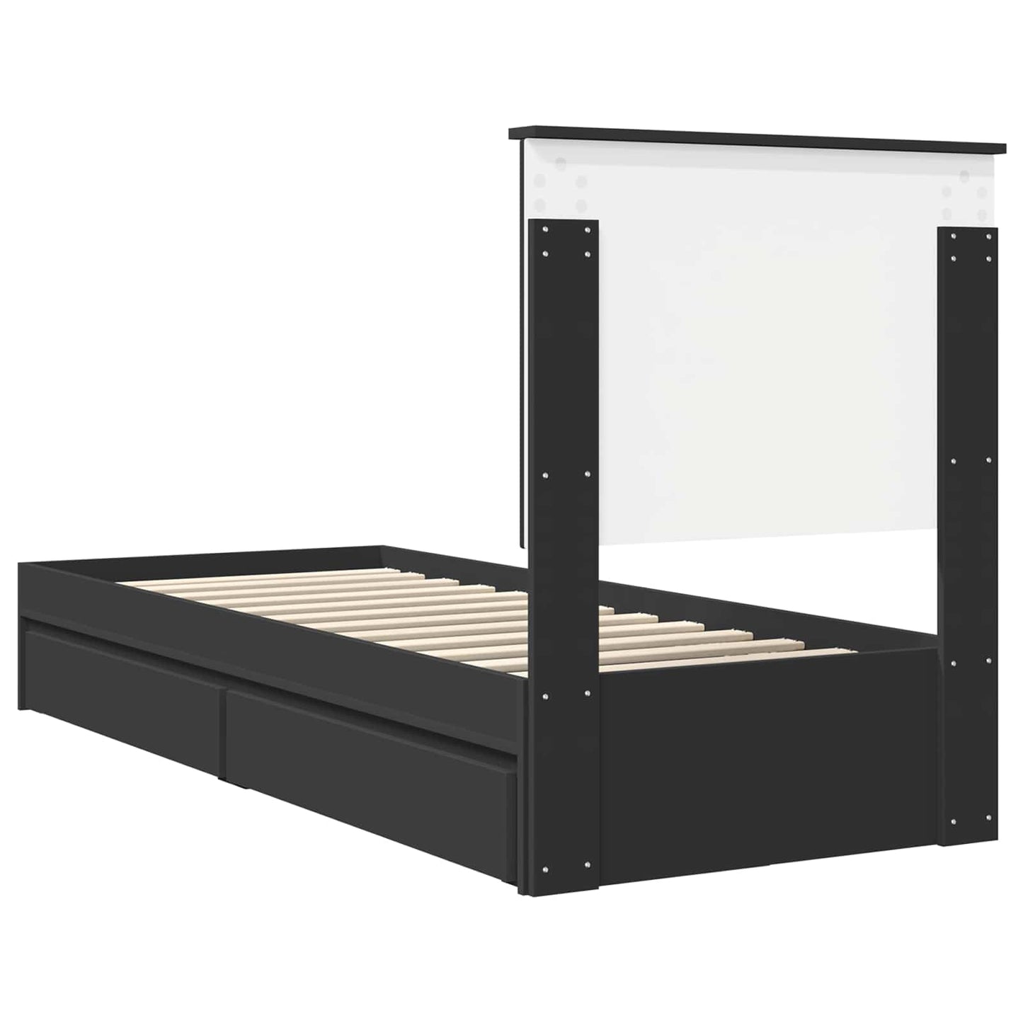 Tárolós Ágy fiókkal fejtámlával Fekete 75 x 190 cm Szerelt Fa