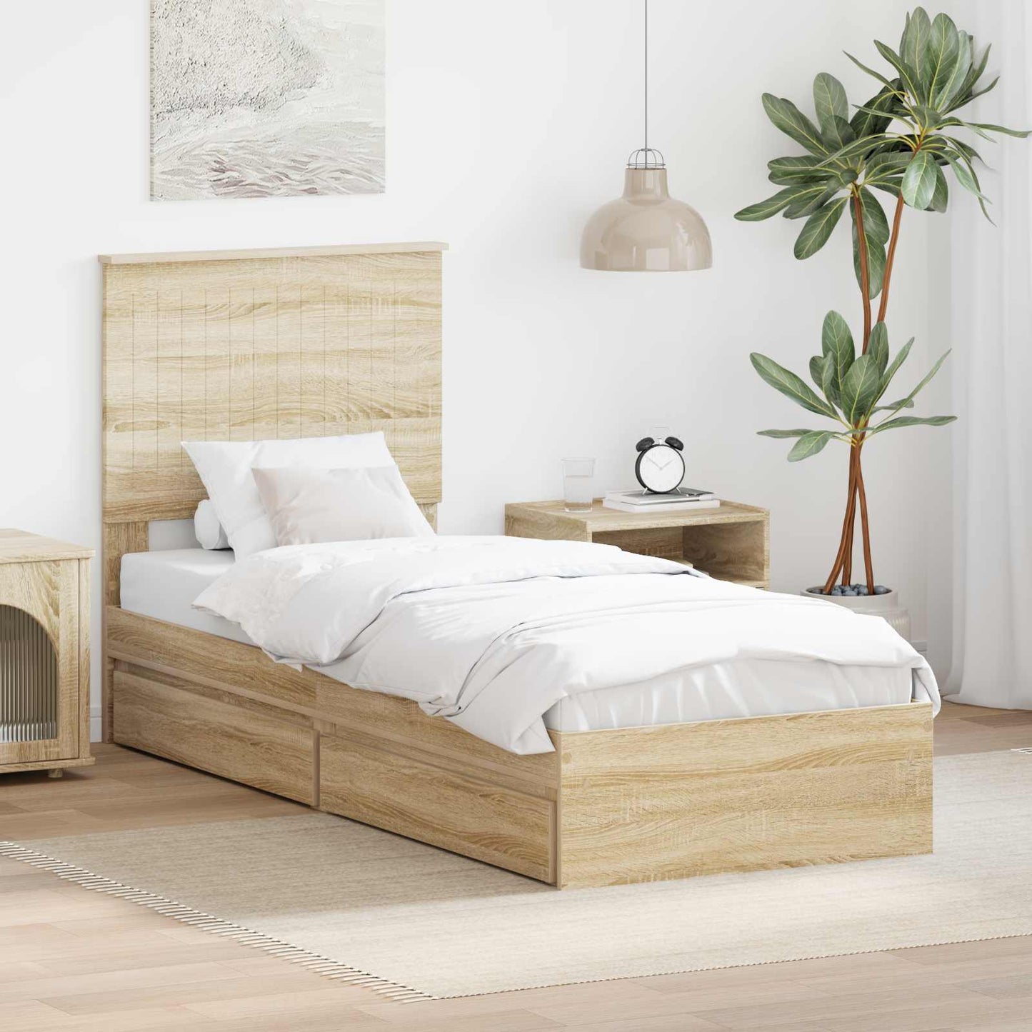 Tárolós Ágy fiókkal Sonoma tölgy 75 x 190 cm Szerelt Fa