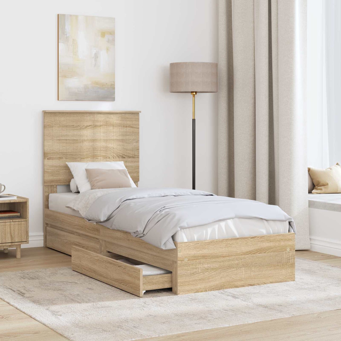 Tárolós Ágy fiókkal Sonoma tölgy 75 x 190 cm Szerelt Fa