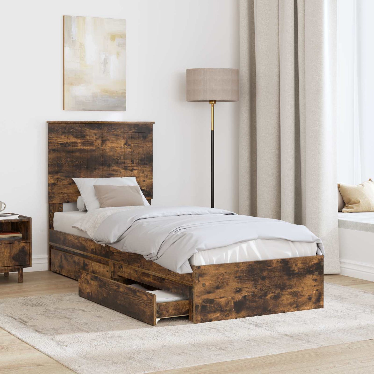 Tárolós Ágy fiókkal Füstölt tölgy 75 x 190 cm Szerelt Fa