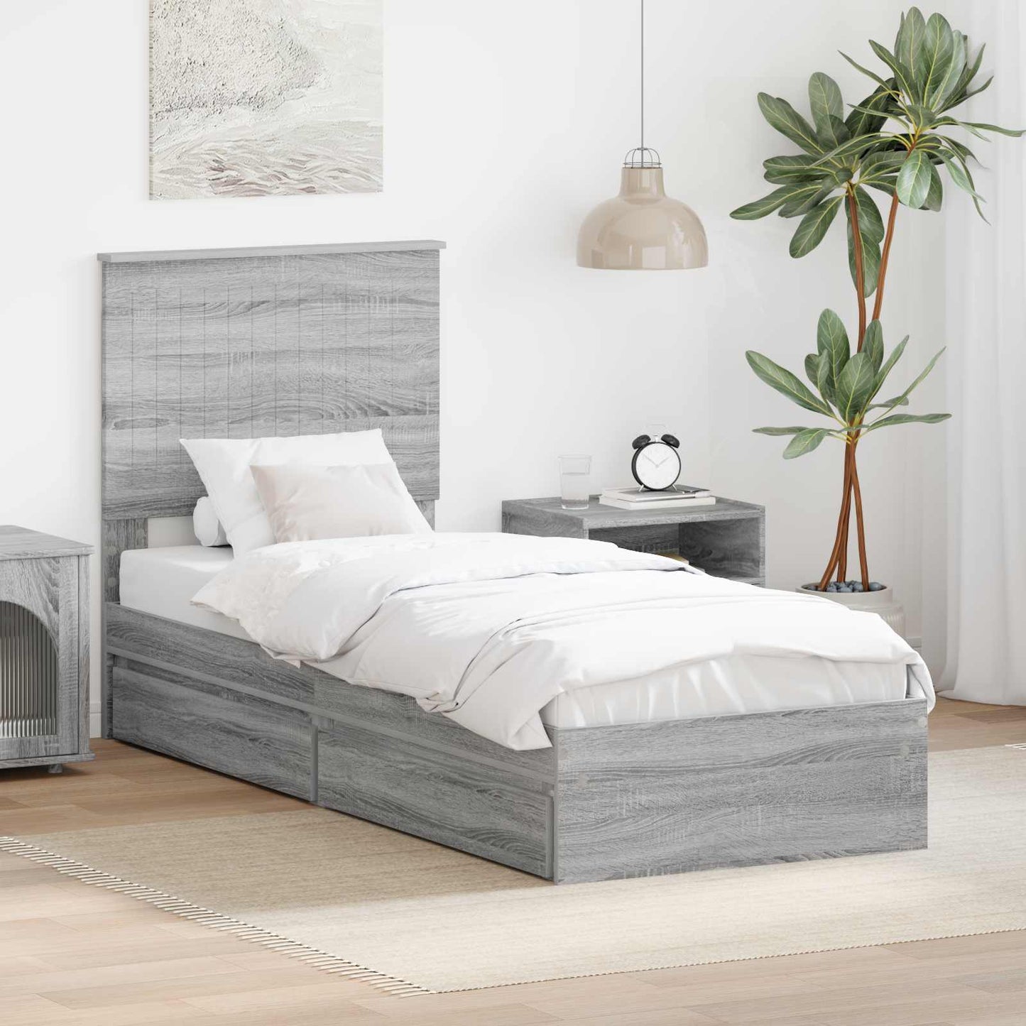 Tárolós Ágy fiókkal Szürke Sonoma 75 x 190 cm Szerelt Fa