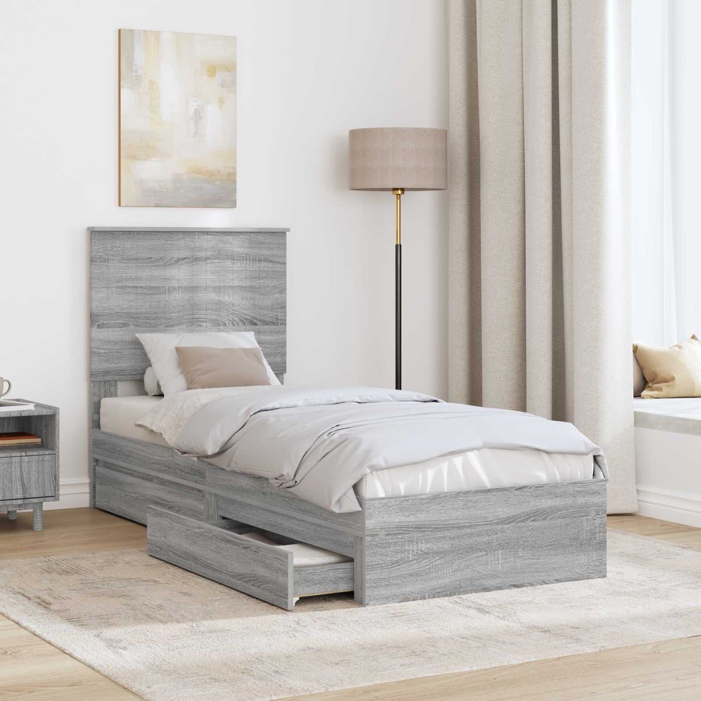 Tárolós Ágy fiókkal Szürke Sonoma 75 x 190 cm Szerelt Fa