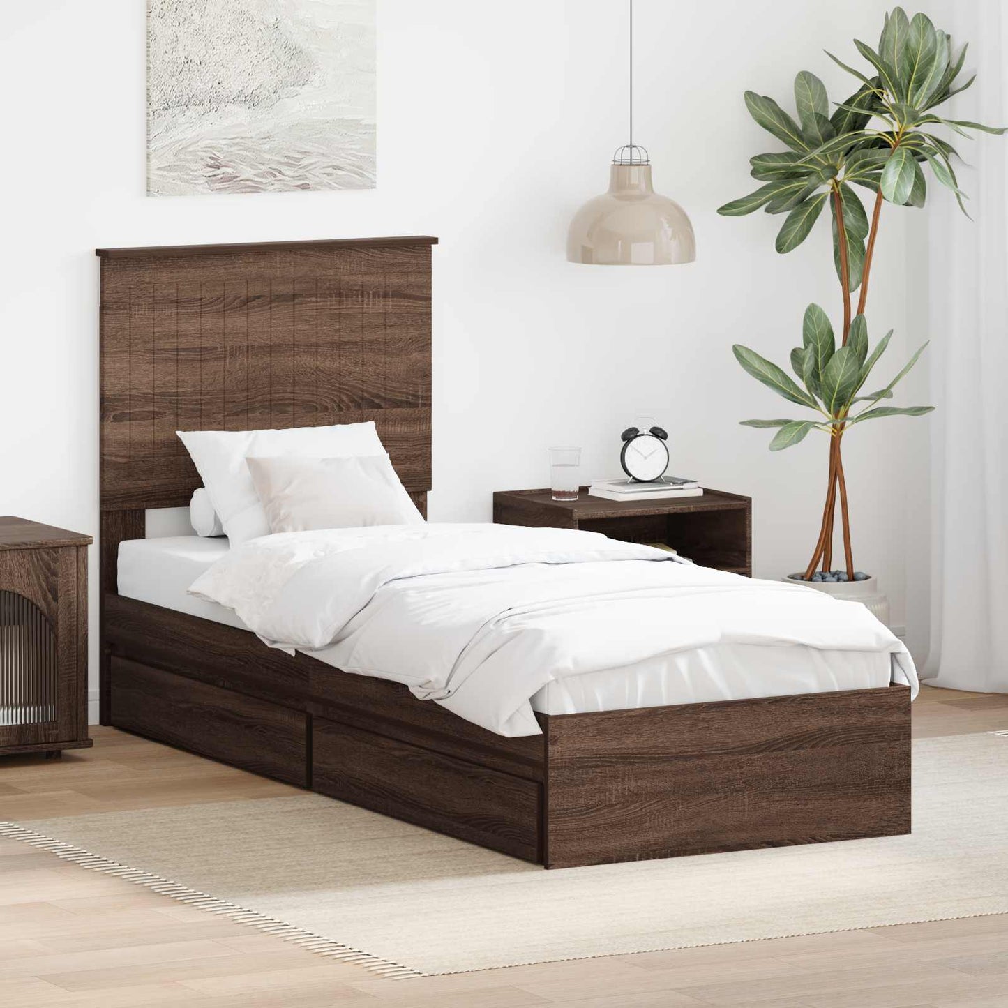 Tárolós Ágy fiókkal Barna Tölgy 75 x 190 cm Szerelt Fa