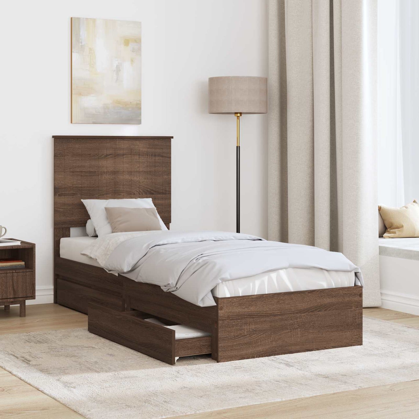 Tárolós Ágy fiókkal Barna Tölgy 75 x 190 cm Szerelt Fa