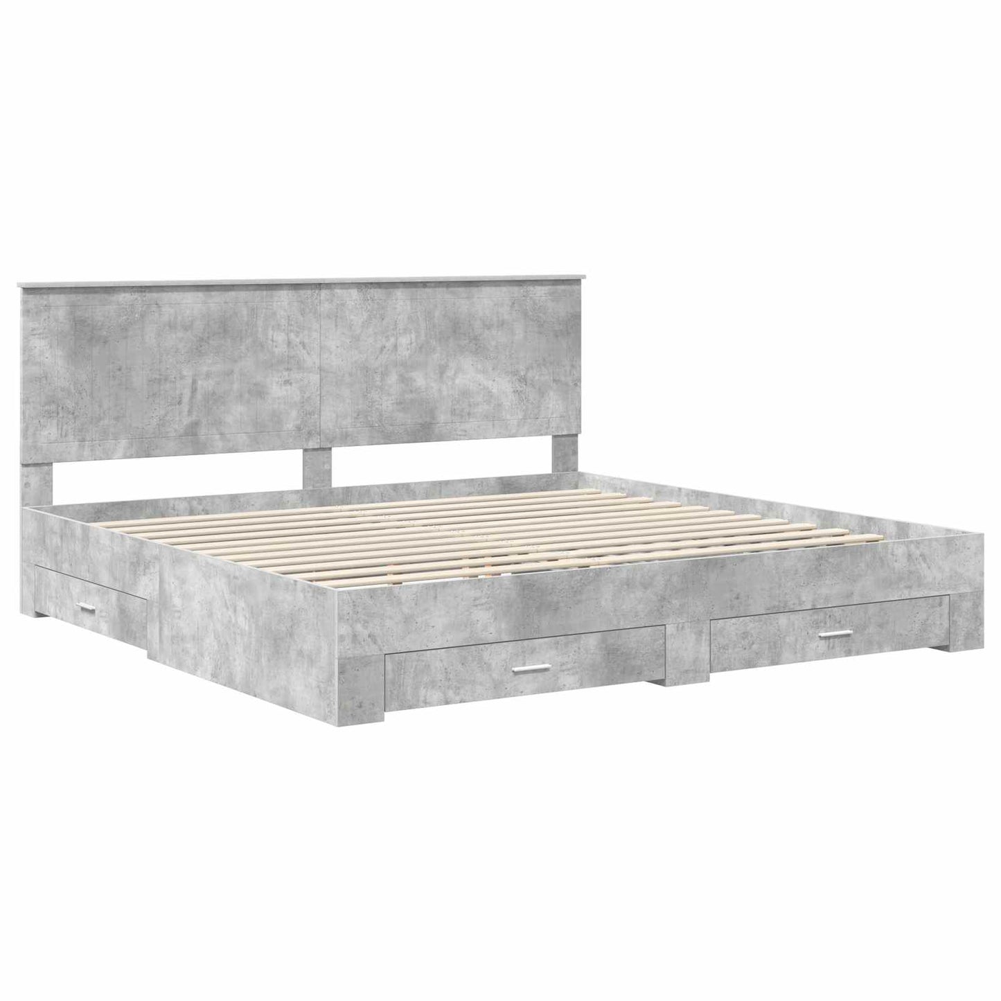 Ágykeret fejtámlával fiókkal Beton Szürke 200 x 200 cm Faanyag