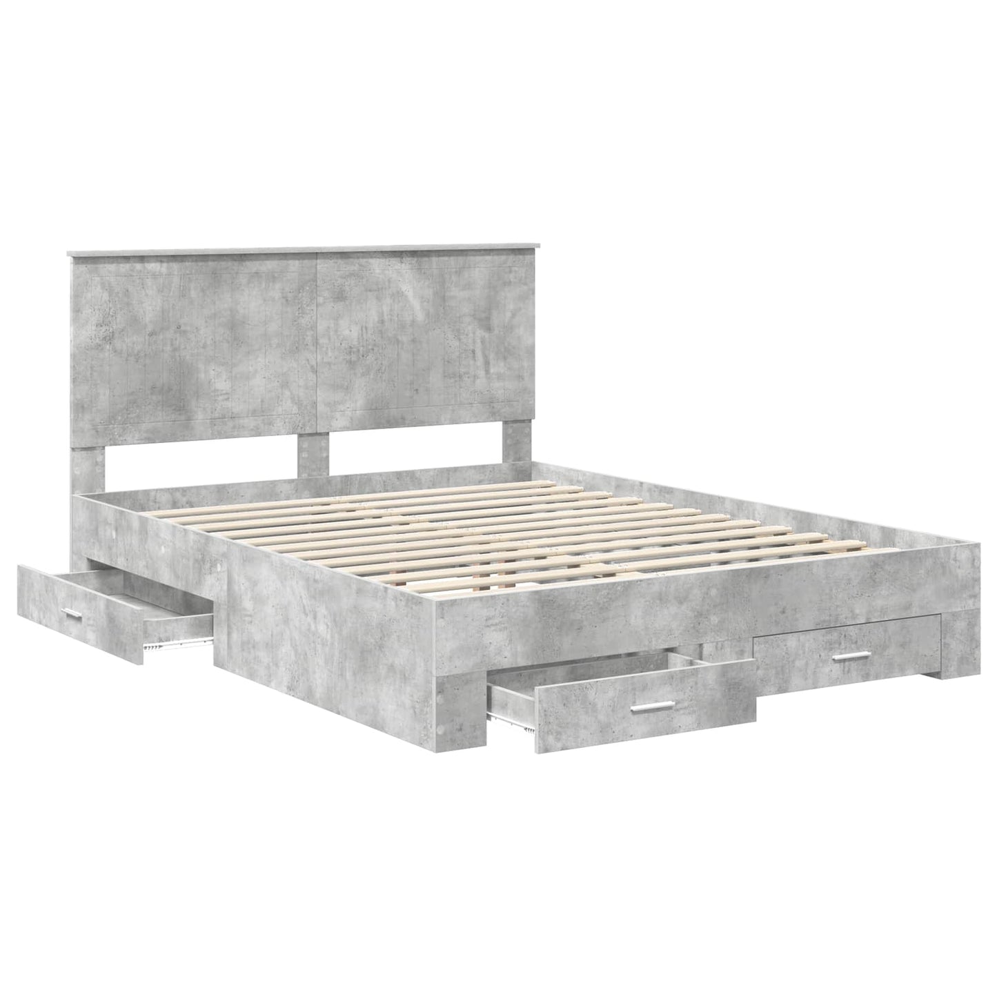 Ágykeret fejtámlával fiókkal Beton Szürke 150 x 200 cm Faanyag