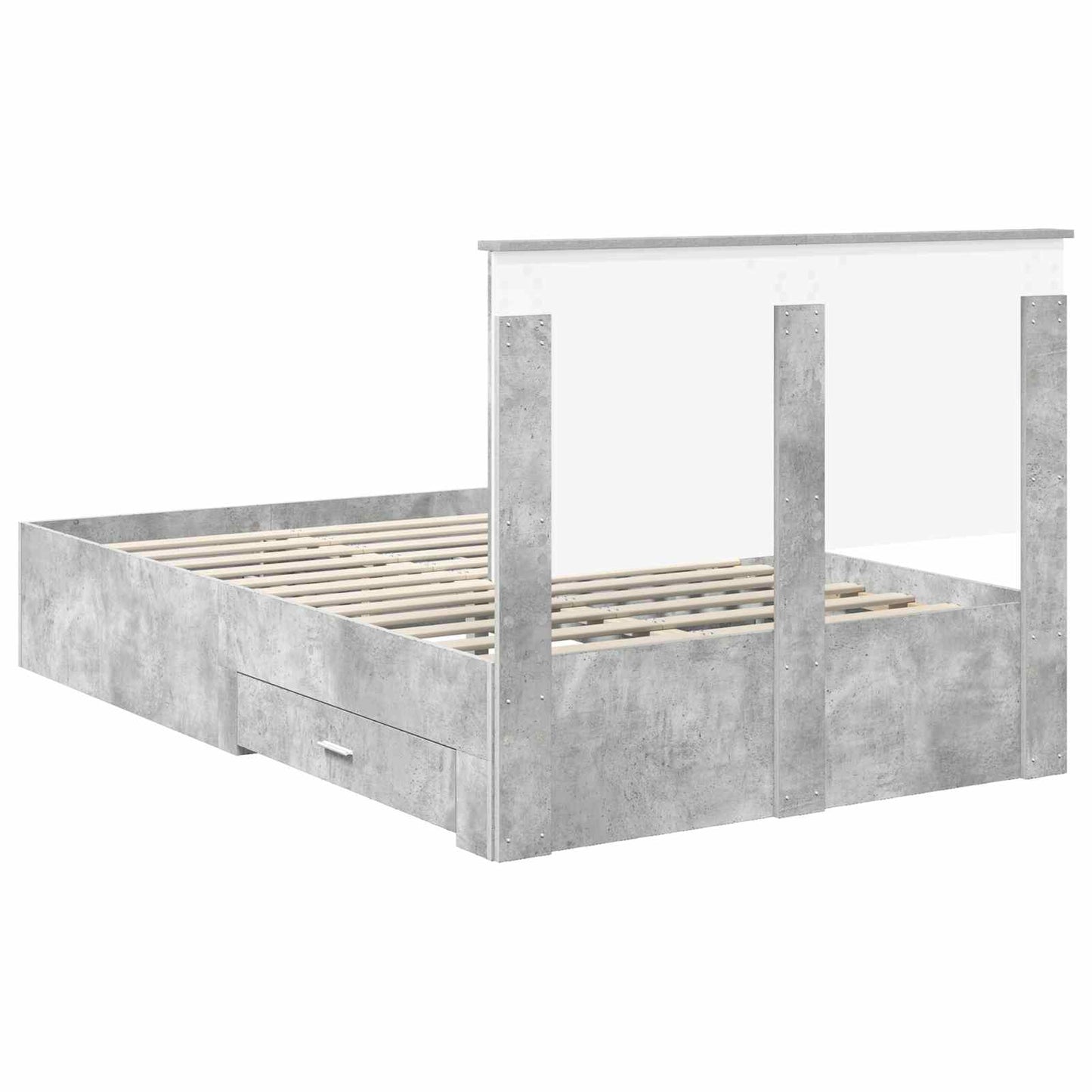 Ágykeret fiókkal tárolóval Beton Szürke 120 x 200 cm Szerelt Fa