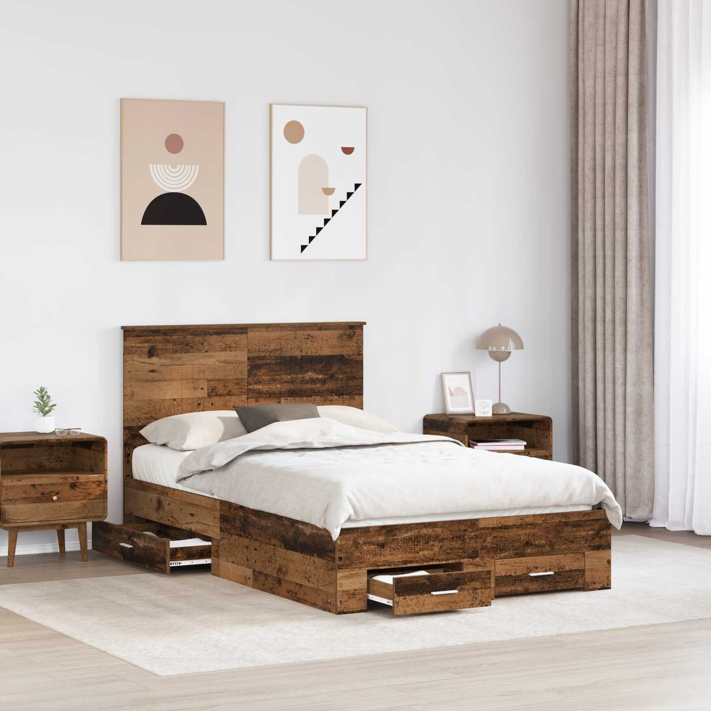 Ágykeret fiókkal fejtámlával Öreg fa 120 x 190 cm Szerelt Fa