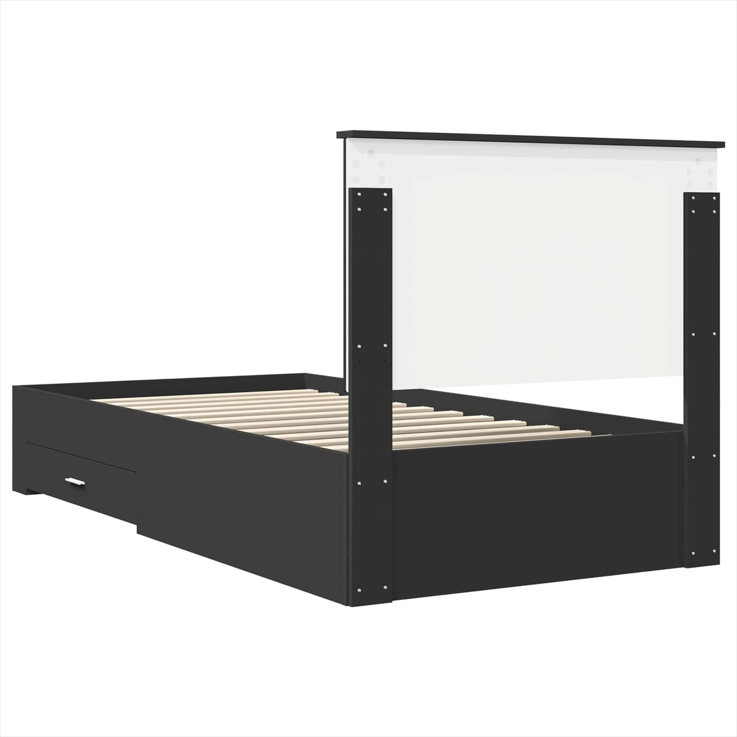 Ágykeret fiókkal Fekete és Ezüst 90 x 200 cm Szerelt Fa