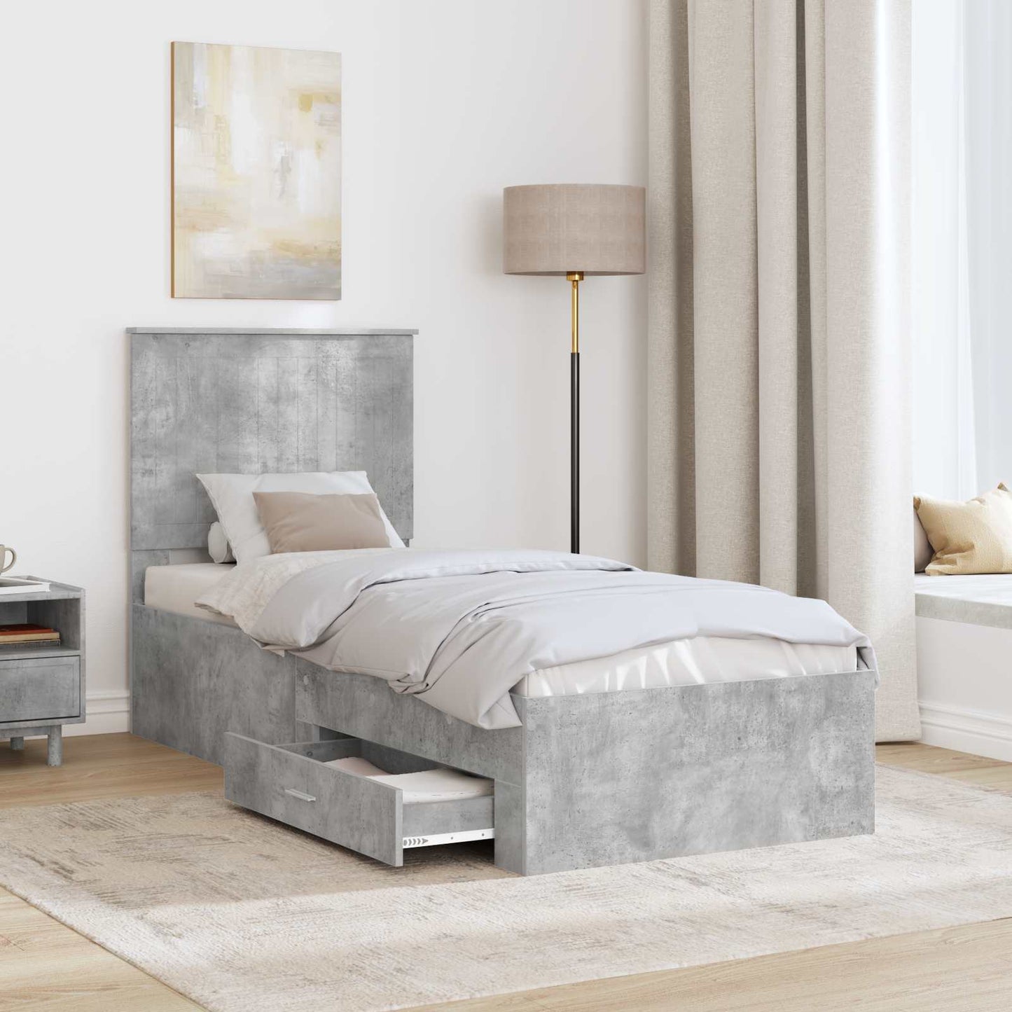Ágykeret fiókkal Beton szürke és ezüst 70 x 190 cm Szerelt Fa