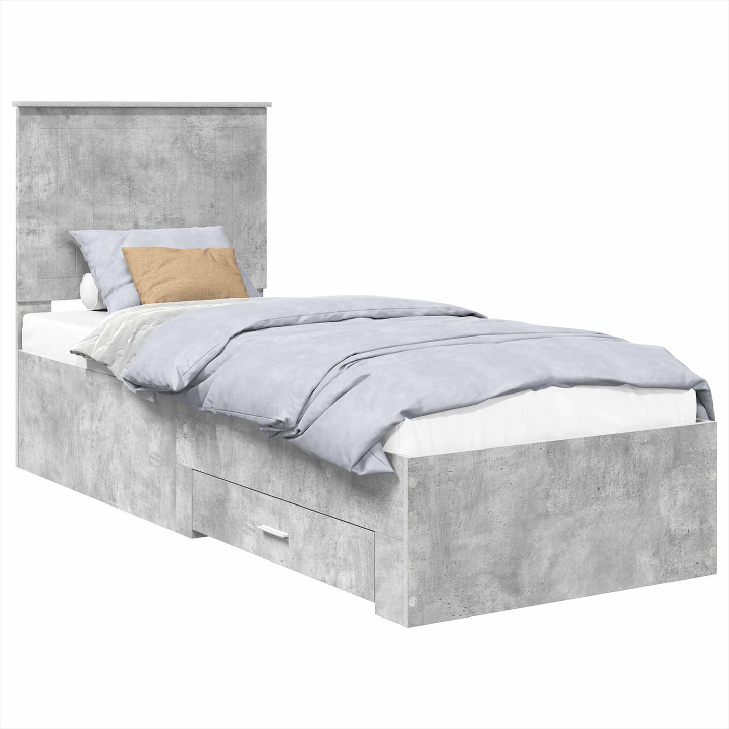 Ágykeret fiókkal Beton szürke és ezüst 70 x 190 cm Szerelt Fa