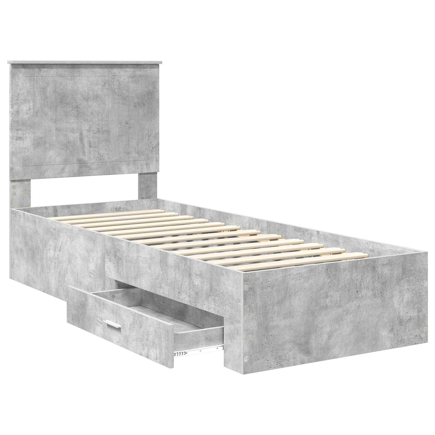 Ágykeret fiókkal Beton szürke és ezüst 70 x 190 cm Szerelt Fa