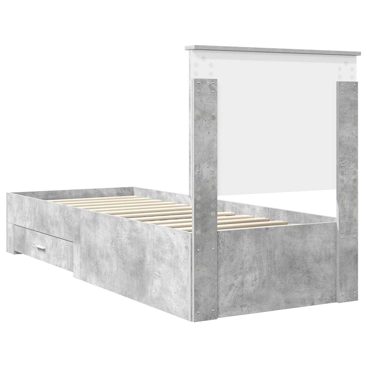 Ágykeret fiókkal Beton szürke és ezüst 70 x 190 cm Szerelt Fa