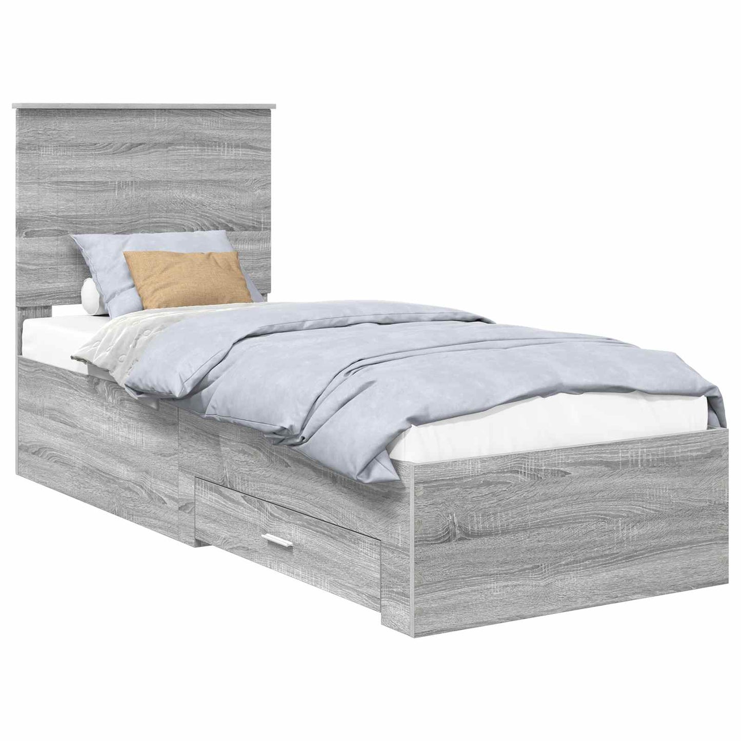 Ágykeret fiókkal Szürke Sonoma és ezüst 70 x 190 cm Szerelt Fa