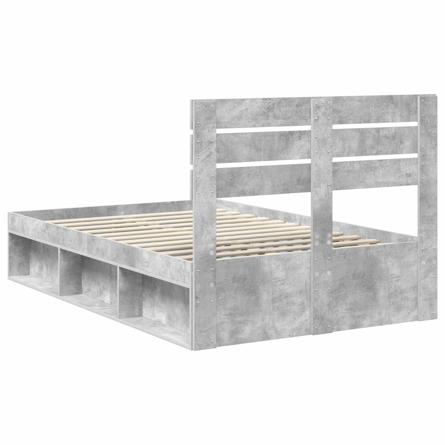 Ágykeret fejtámlával Beton Szürke 135 x 190 cm Tömör fenyőfa