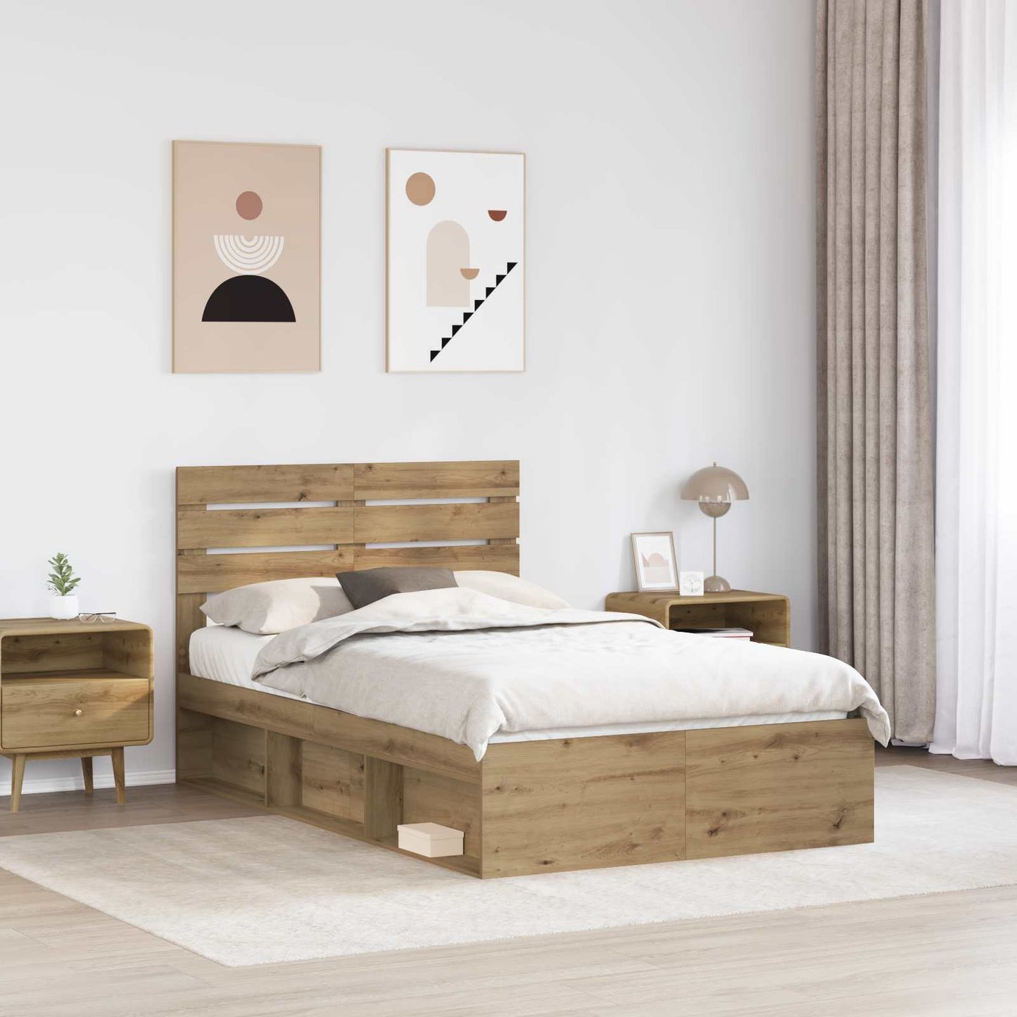 Ágykeret fejtámlával Művészi tölgy 120 x 200 cm Tömör fenyőfa